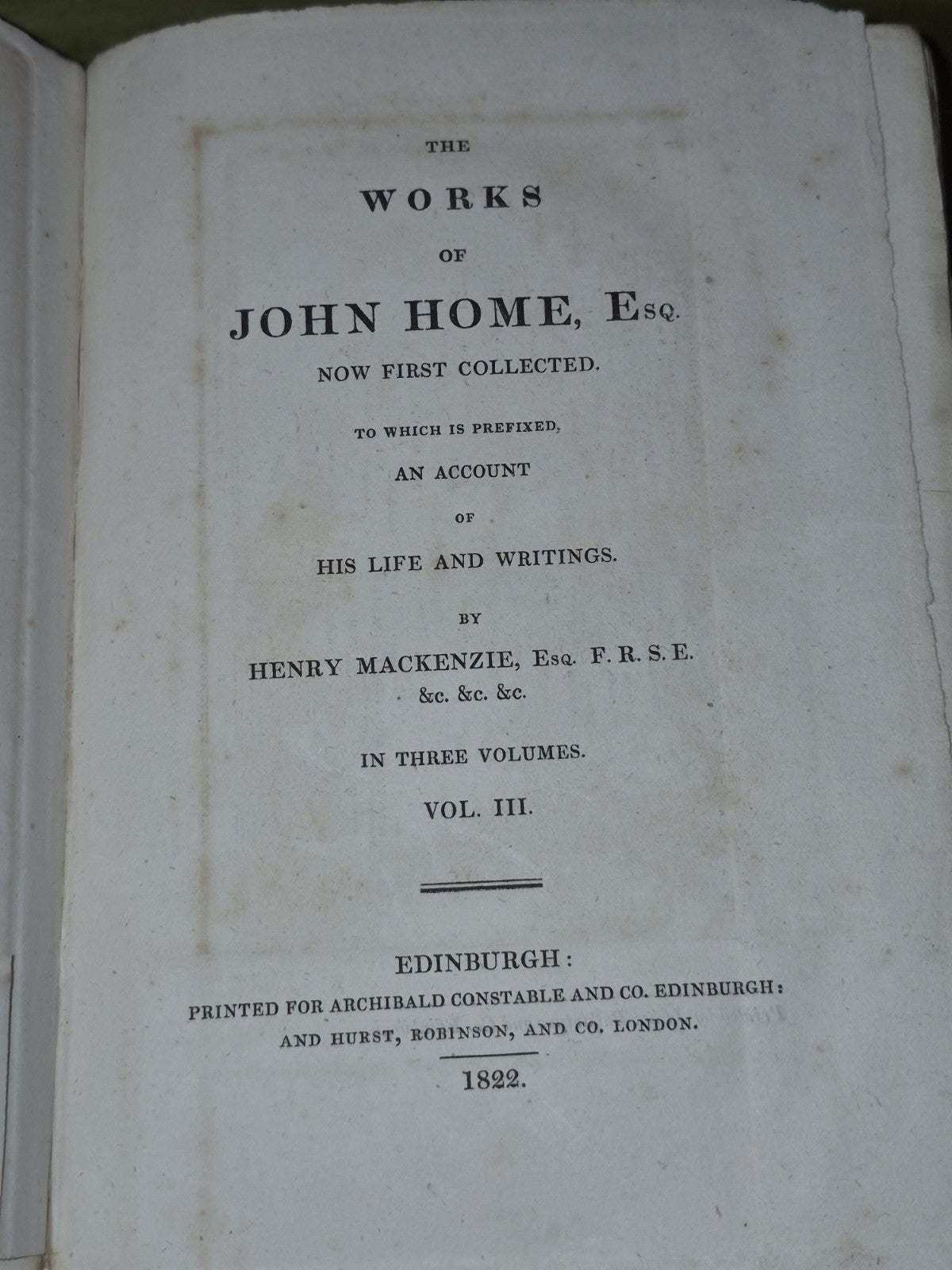 The Works of John Home Esq (1822 First) Complete Set of 3 Volumes10