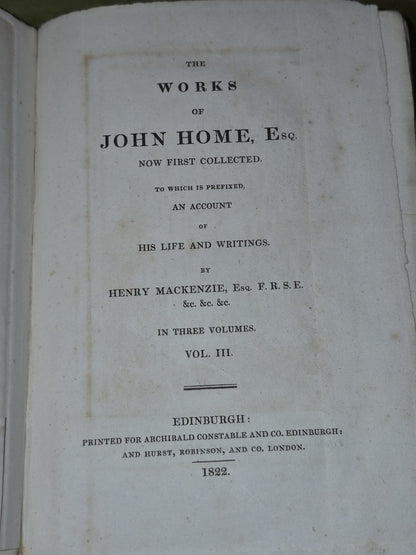 The Works of John Home Esq (1822 First) Complete Set of 3 Volumes10