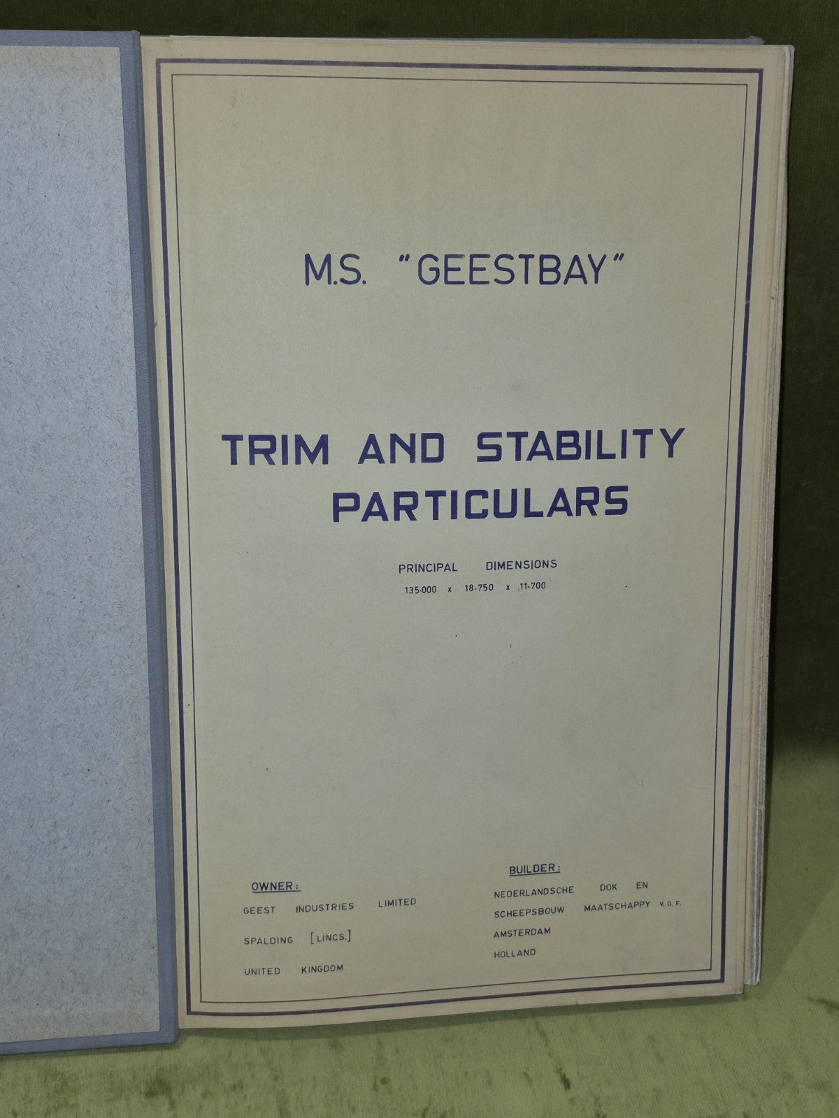 M. S. "Geestbay" Ship Calibration Scales and Trim and Stability Particulars Book8