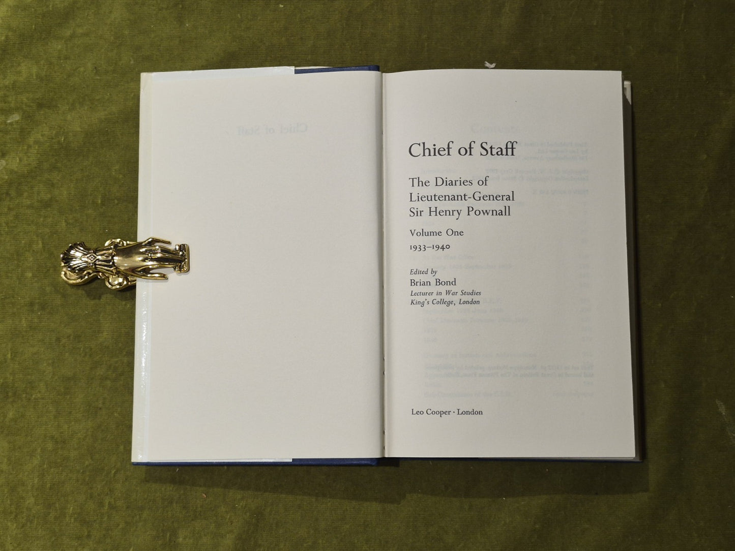 Chief of Staff : Sir Henry Pownall -Brian Bond , Leo Cooper 2 Vols 19723