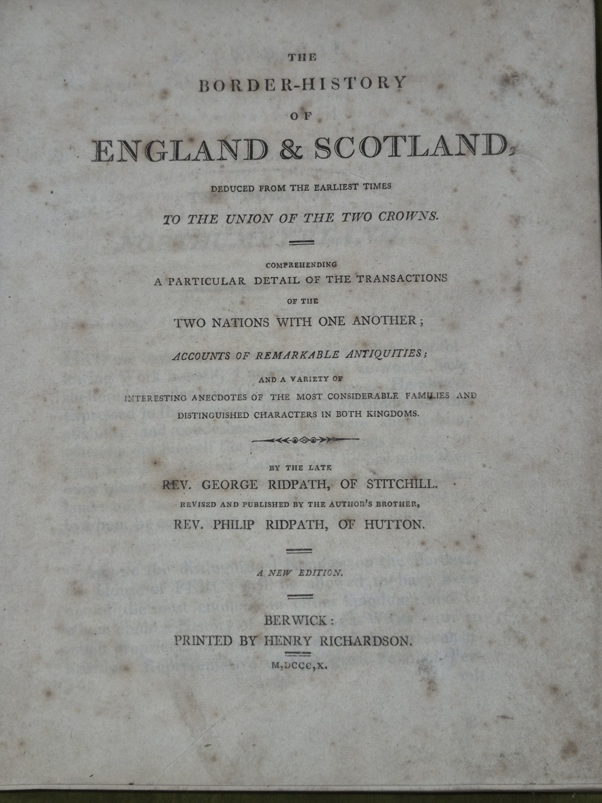 The Border-History of England & Scotland George Ridpath 1899 New Edition Henry5