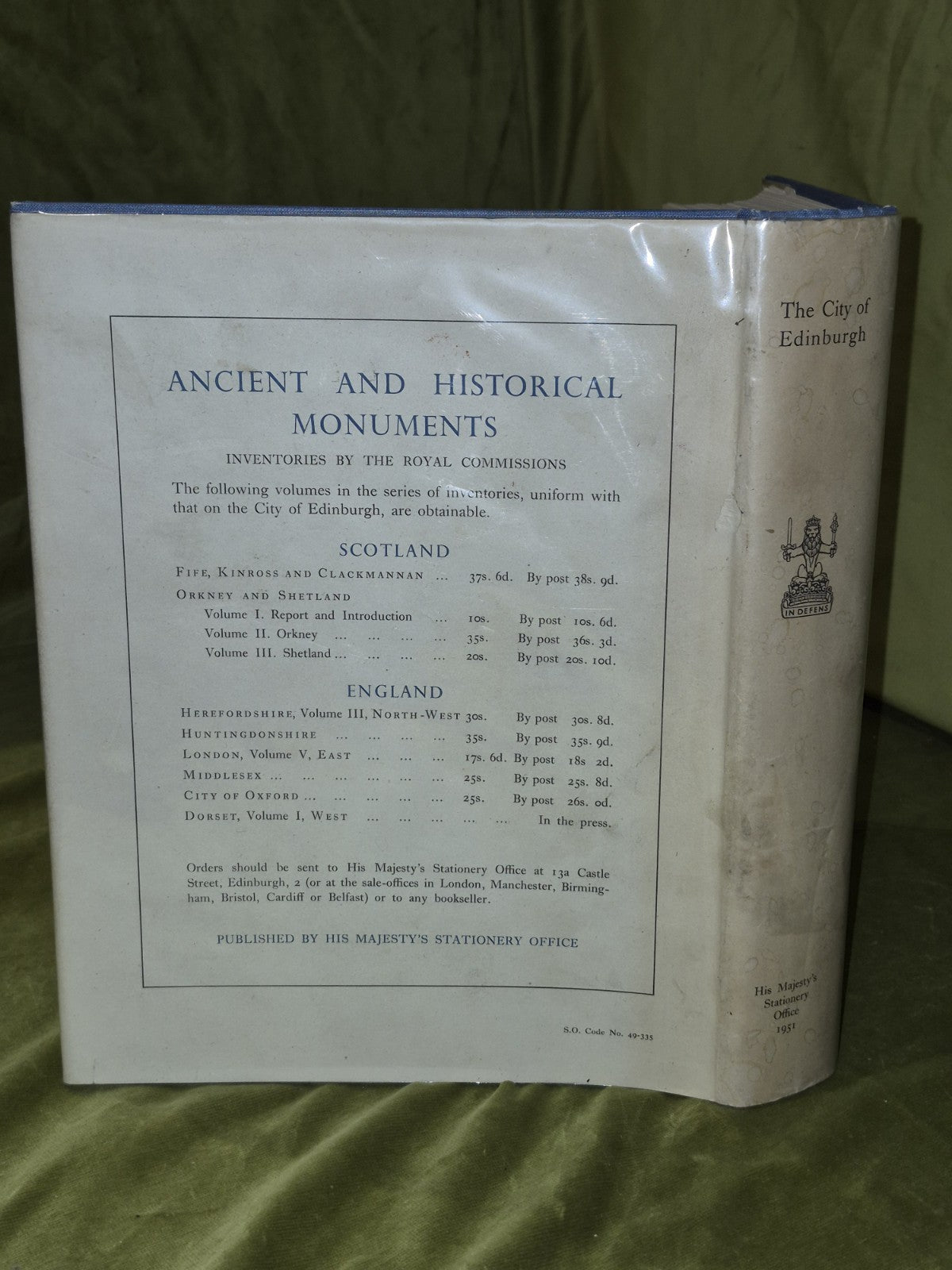 ROYAL COMMISSION ANCIENT HISTORICAL MONUMENTS City Of Edinburgh 1951 Dustjacket 2