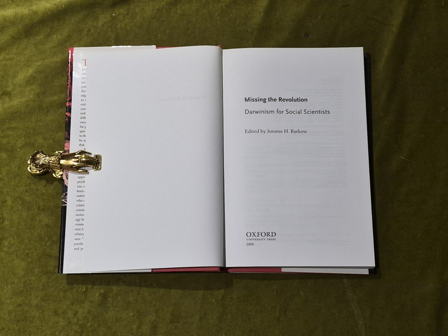 MISSING THE REVOLUTION: Darwinism for Social Scientists - Jerome H Barkow HB DJ4