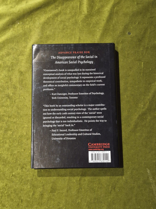 The Disappearance of the Social in American Social Psychology - Greenwood HB DJ1