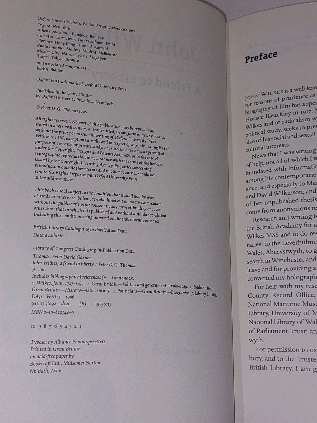 John Wilkes : A Friend to Liberty by Peter D. G. Thomas (1996) [Oxford] Hb Book5