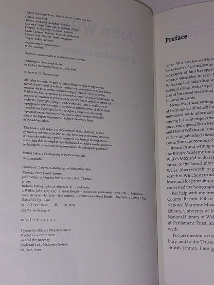 John Wilkes : A Friend to Liberty by Peter D. G. Thomas (1996) [Oxford] Hb Book5