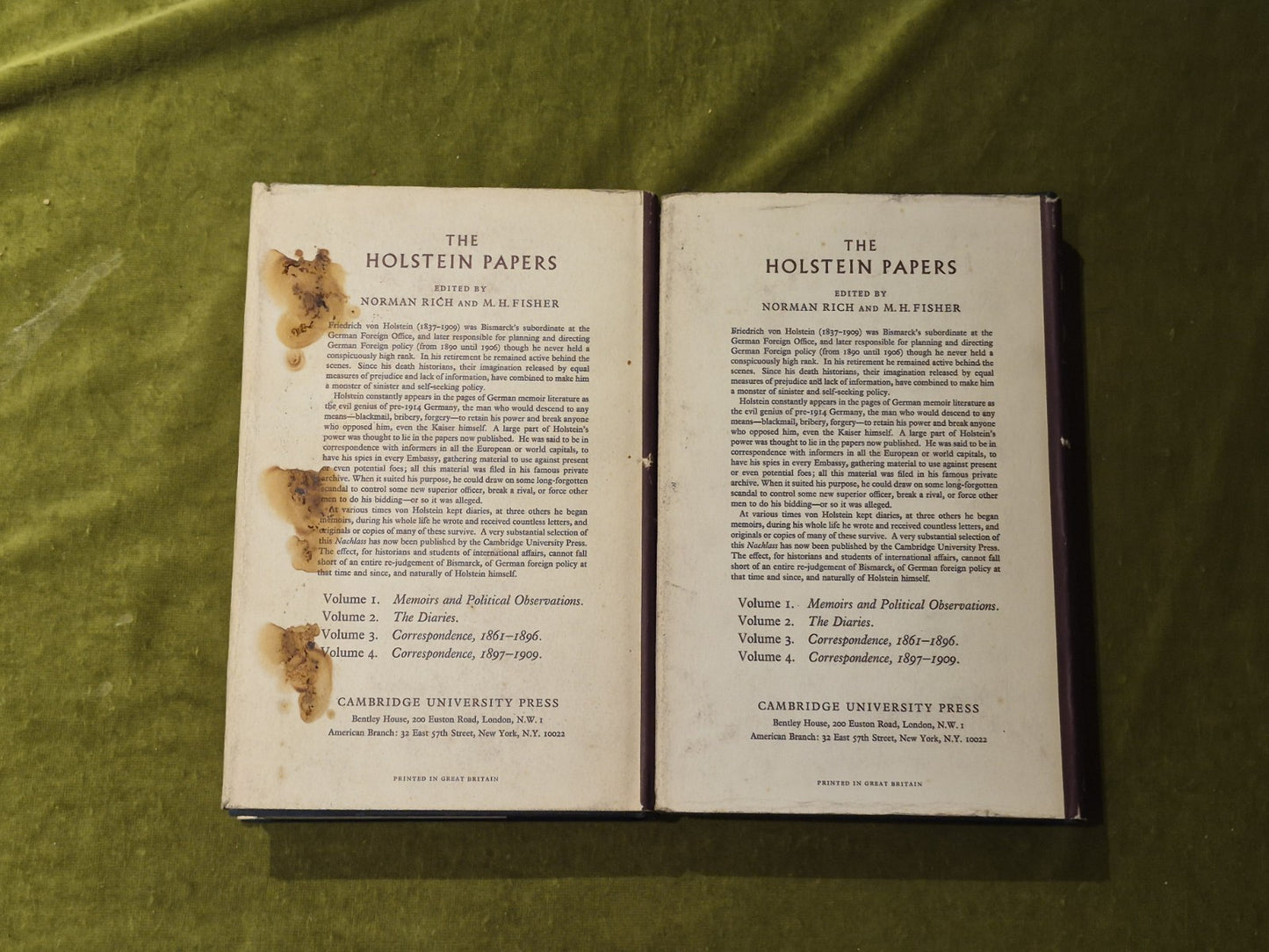 Friedrich von Holstein - Norman Rich , Cambridge Press 2 vols  1965 1st HB DJ1
