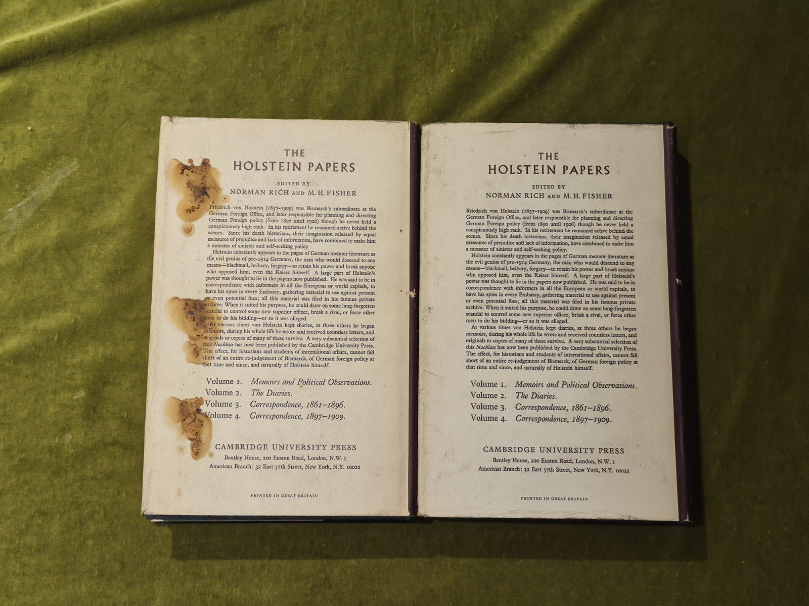 Friedrich von Holstein - Norman Rich , Cambridge Press 2 vols  1965 1st HB DJ1