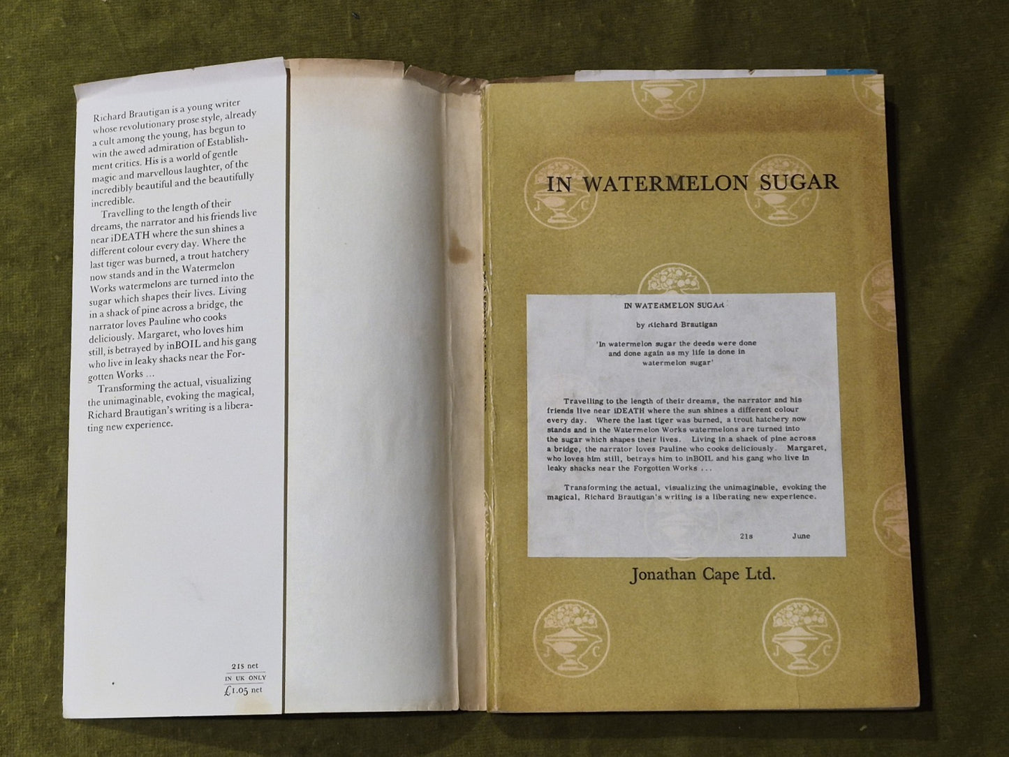 Richard Brautigan : In Watermelon Sugar 1st UK Edition Cape PROOF COPY SC DJ3