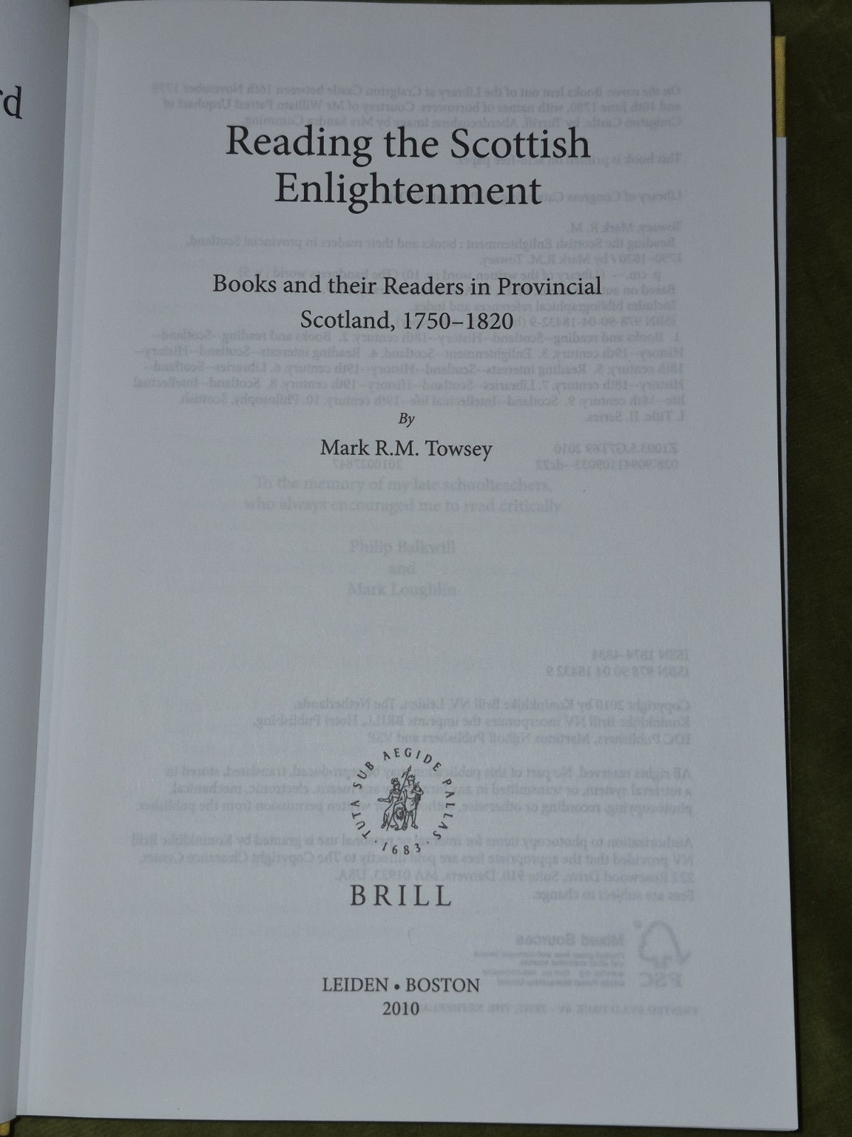 Readign the Scottish Enlightenment (2010) Mark Towsey Hardcover4