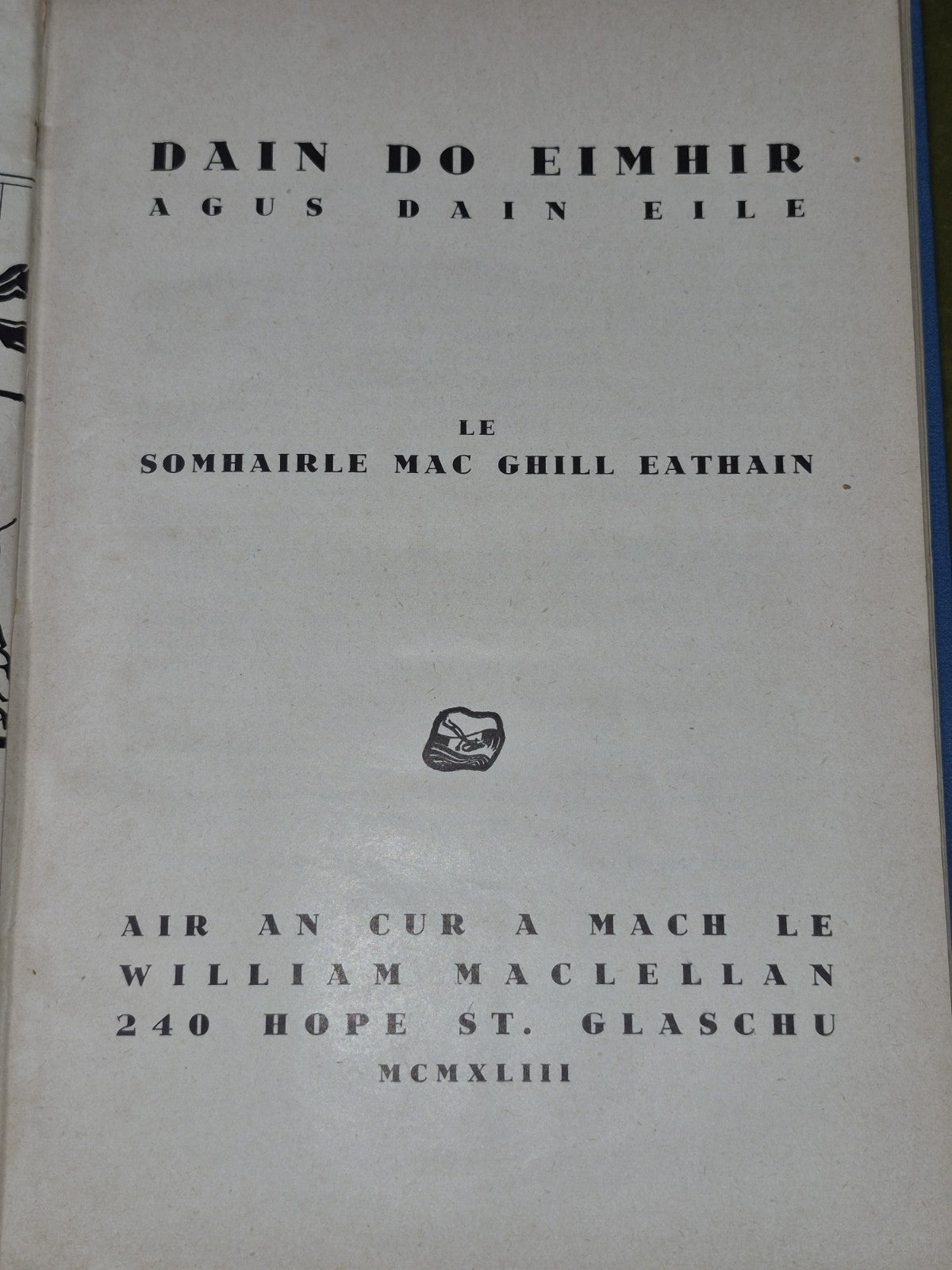 Dain Do Eimhir Le Somhairle Mac Ghill Eathain First Edition 1943 Maclellan5