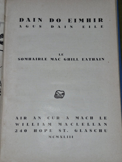 Dain Do Eimhir Le Somhairle Mac Ghill Eathain First Edition 1943 Maclellan5