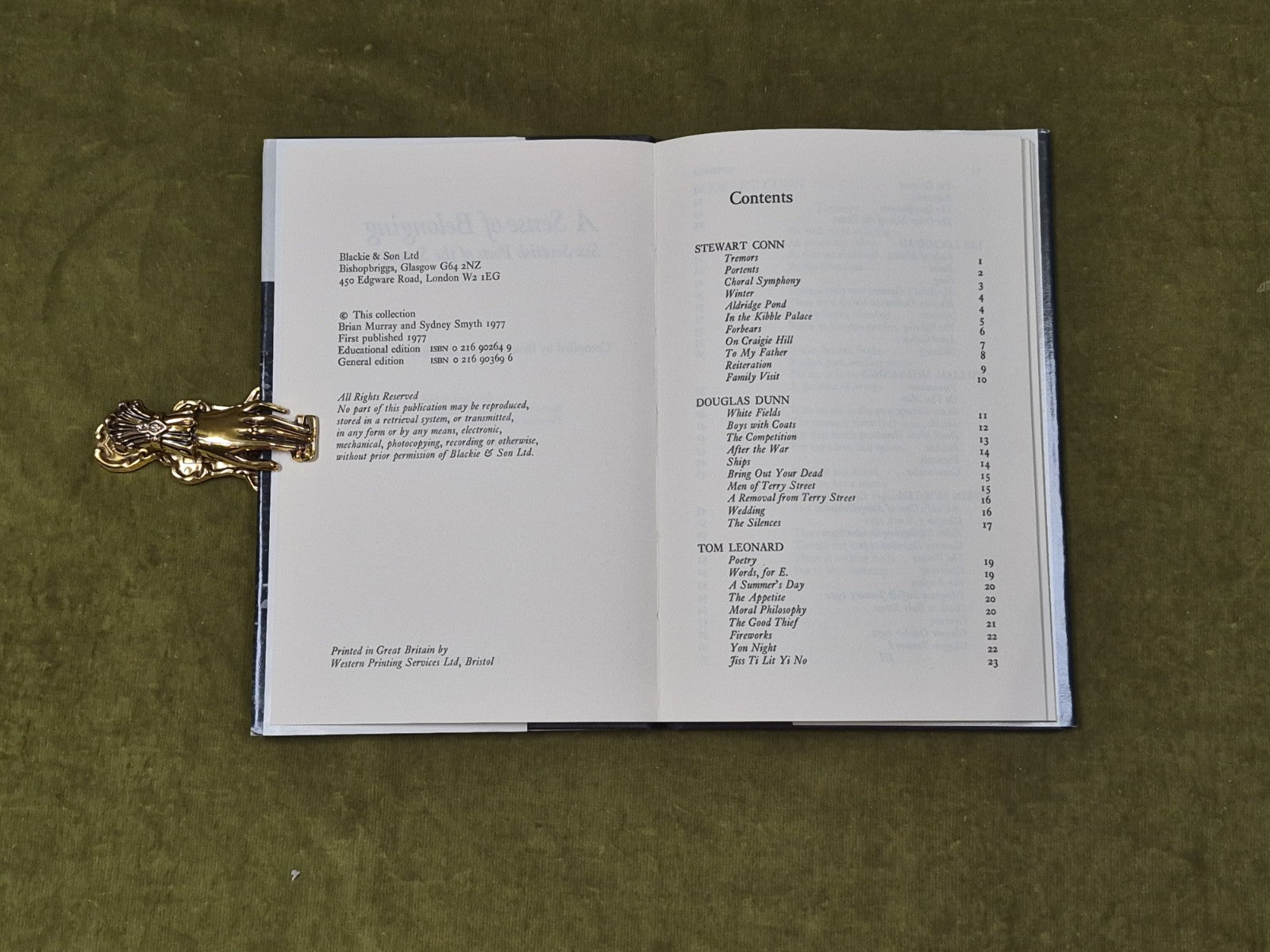 A Sense of Belonging: Six Scottish Poets of the Seventies - Blackie 1977 HB DJ5