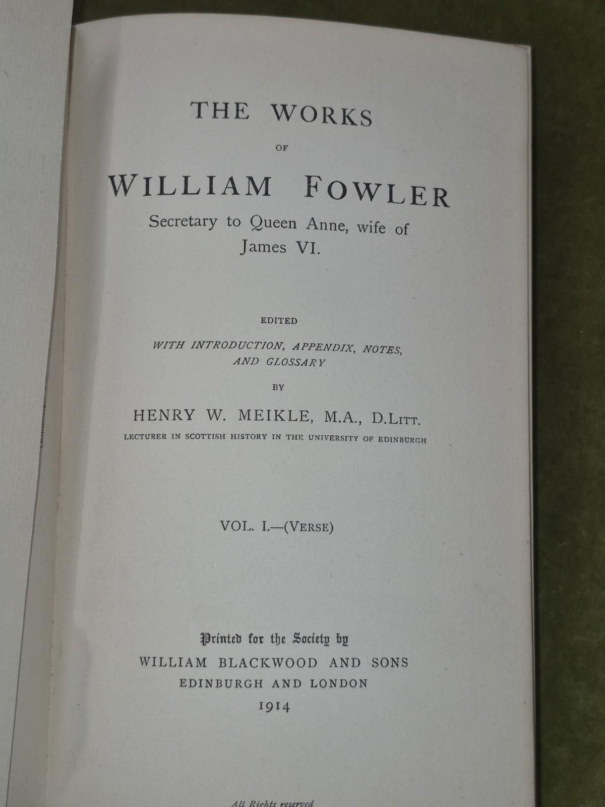 Works of William Fowler Scottish Text Society Complete Set 3 Vols 1914-19398