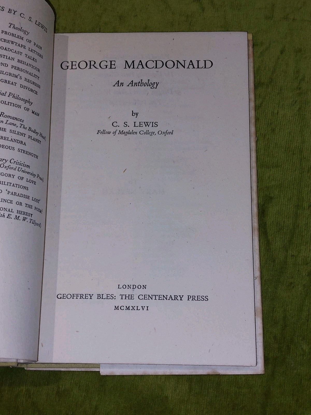 George Macdonald Anthology (1946) [Geoffrey Bles] 1st Ed Hb/Dj Intro By CS Lewis6