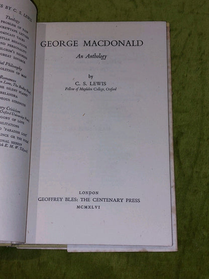 George Macdonald Anthology (1946) [Geoffrey Bles] 1st Ed Hb/Dj Intro By CS Lewis6