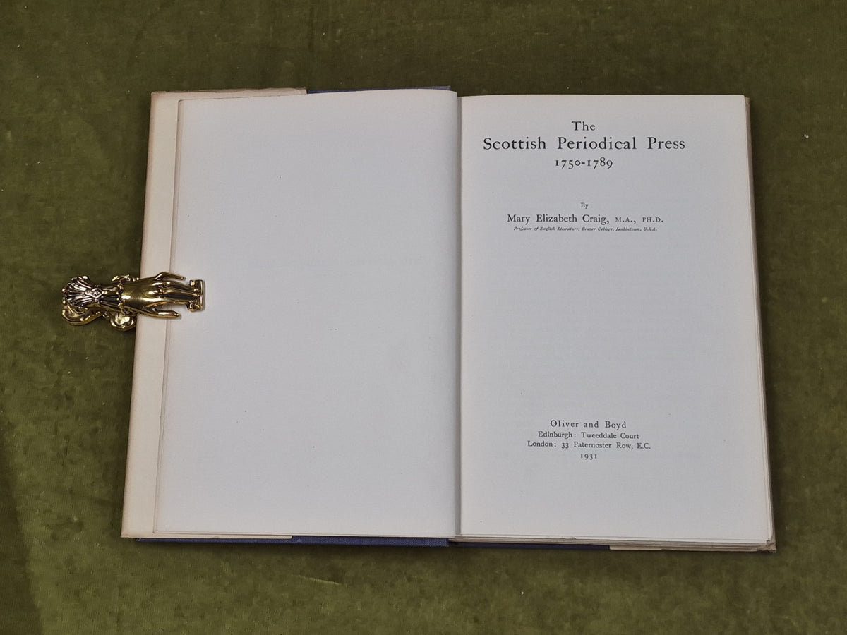 The Scottish Periodical Press 1750-1789 - Mary Elizabeth Craig 1931 1st HB DJ3