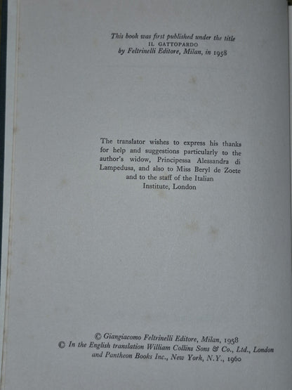The Leopard Guiseppe Di Lampedusa First Edition 1960 Collins and Harvill5
