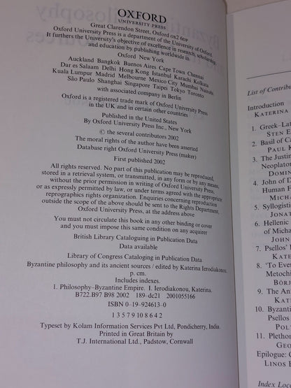 Byzantine Philosophy and its Ancient Sources  Katerina Ierodiakonou 2002 Hb4