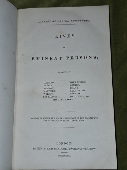 1833 Lives of Eminent Persons Library of Useful Knowledge Galileo Newton Blake5