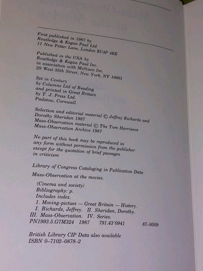 Mass Observation at the Movies (1987) J Richards & D Sheridan Hb Book4