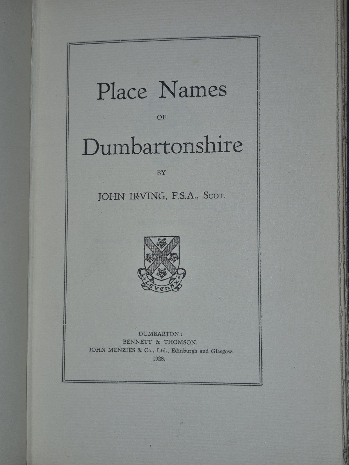 Place-Names of Dumbartonshire by John Irving 19284