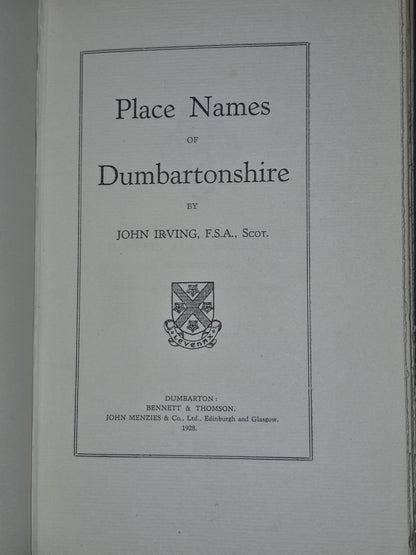 Place-Names of Dumbartonshire by John Irving 19284
