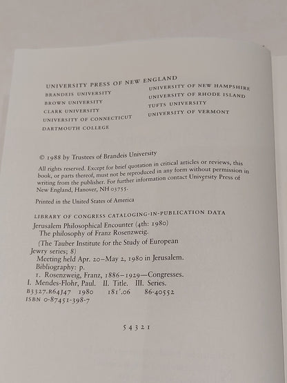 The Philosophy of Franz Rosenzweig By Paul Mendes-flohr (1988) Hb Book3