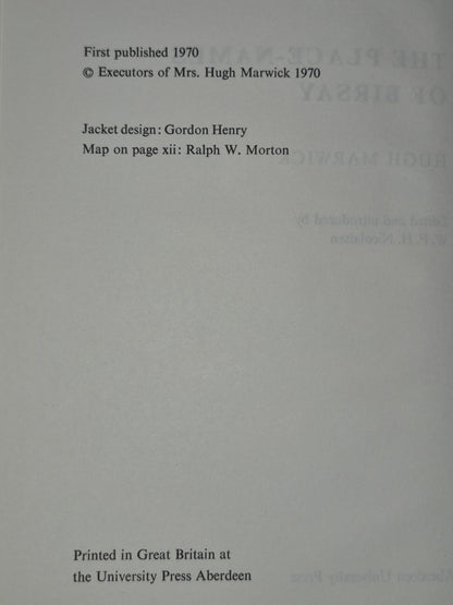 The Place-Names of Birsay Hugh Marwick Nicolaisen Aberdeen 19704