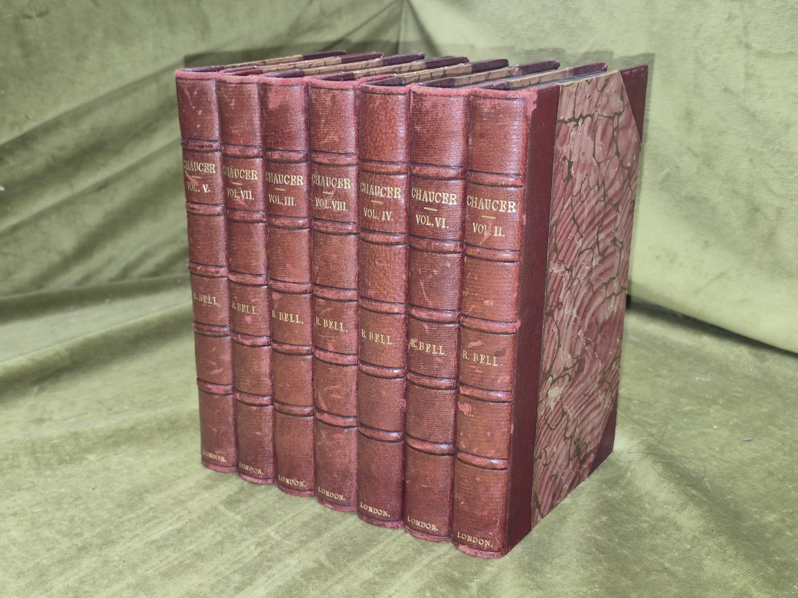 Poetical Works of Geoffrey Chaucer Robert Bell 1855 Set of 7 Books1