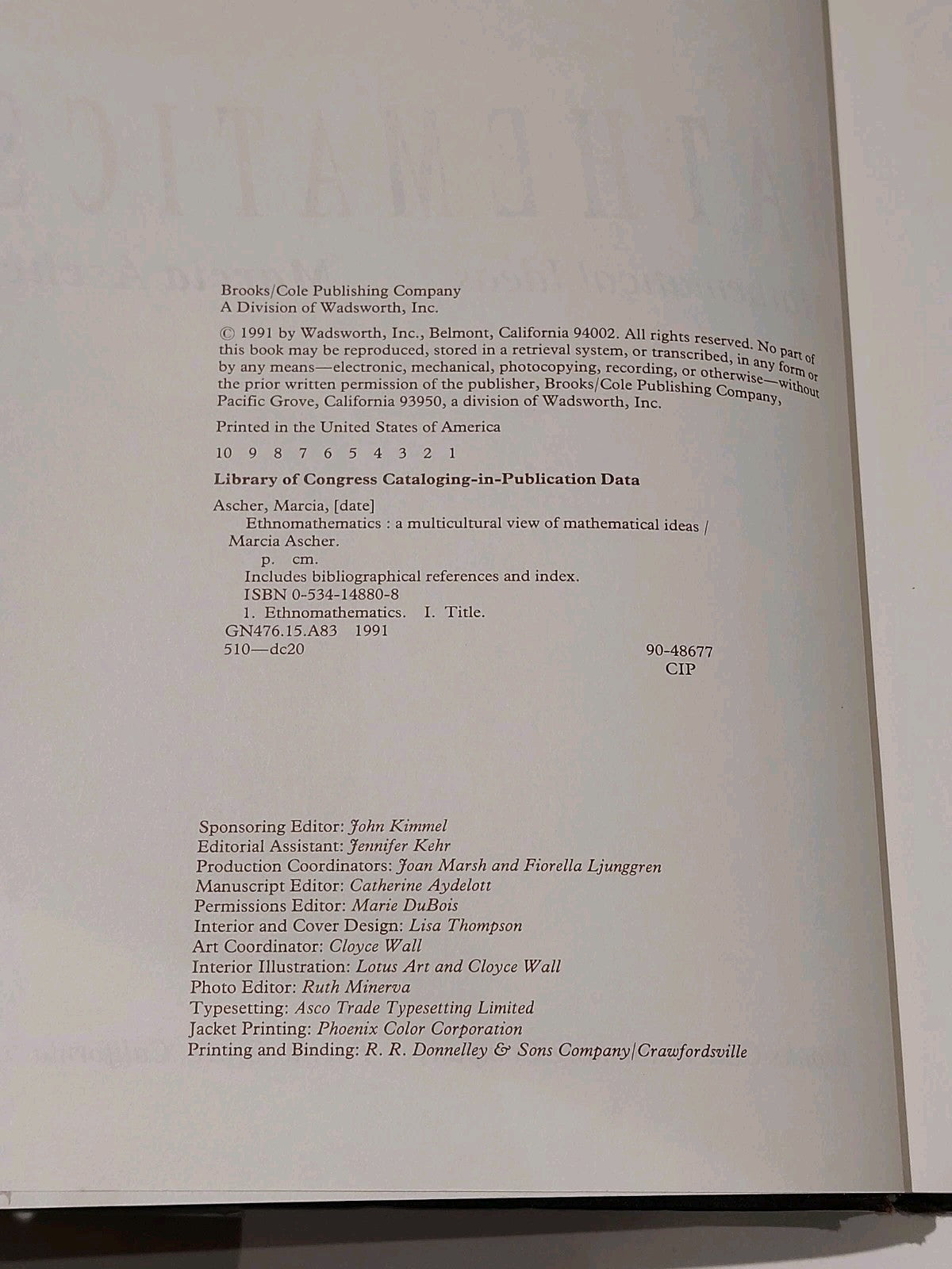 Ethnomathematics : A Multicultural View of Mathematical Ideas  Ascher 1991 Hb5