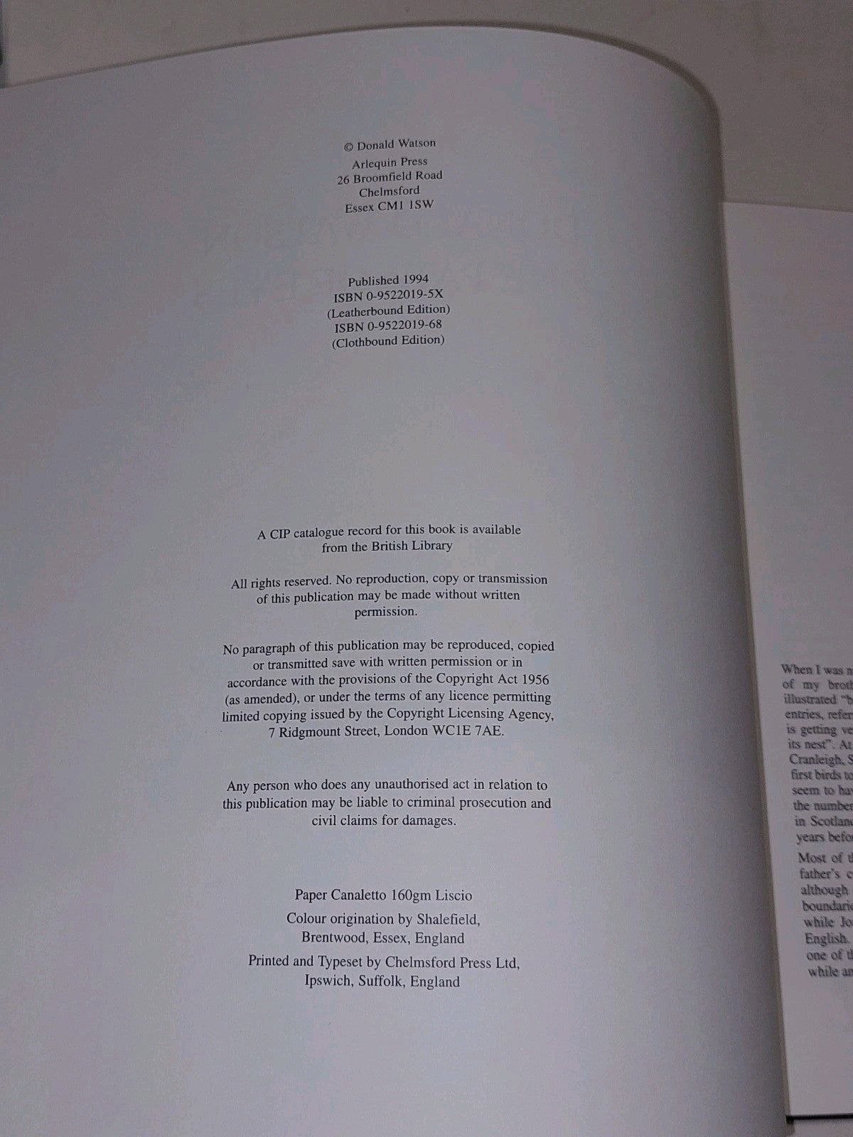 Donald Watson  One Pair of Eyes  Limited 188/1000 & Signed (1994) Hb with Dj5