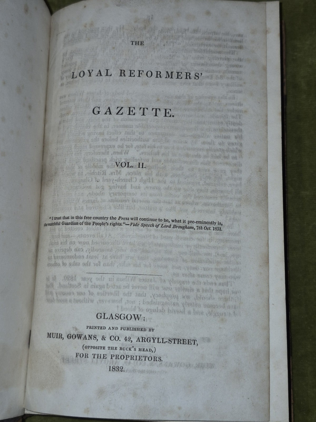 The Loyal Reformers' Gazette Glasgow First 5 Volumes 1831-18358