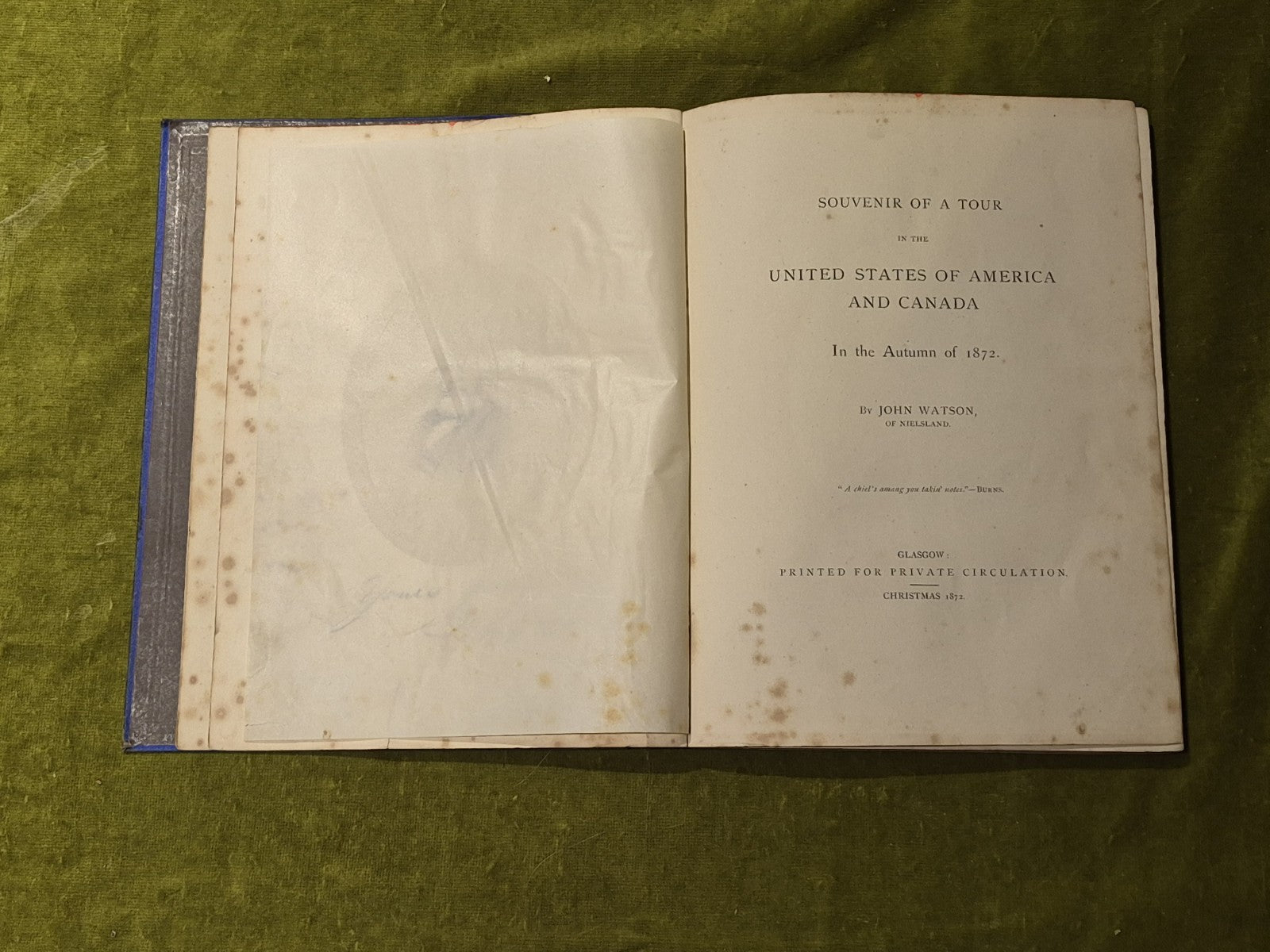 John Watson Souvenir of a tour Egypt Palestine Syria America Canada 1872 Signed7