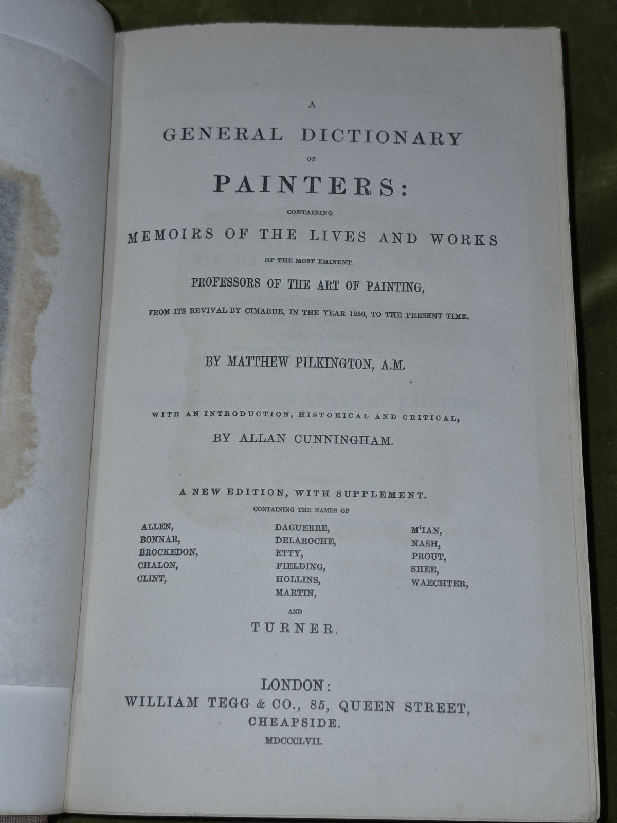 A General Dictionary of Painters New Edition Supplement Allan Cunningham 18576