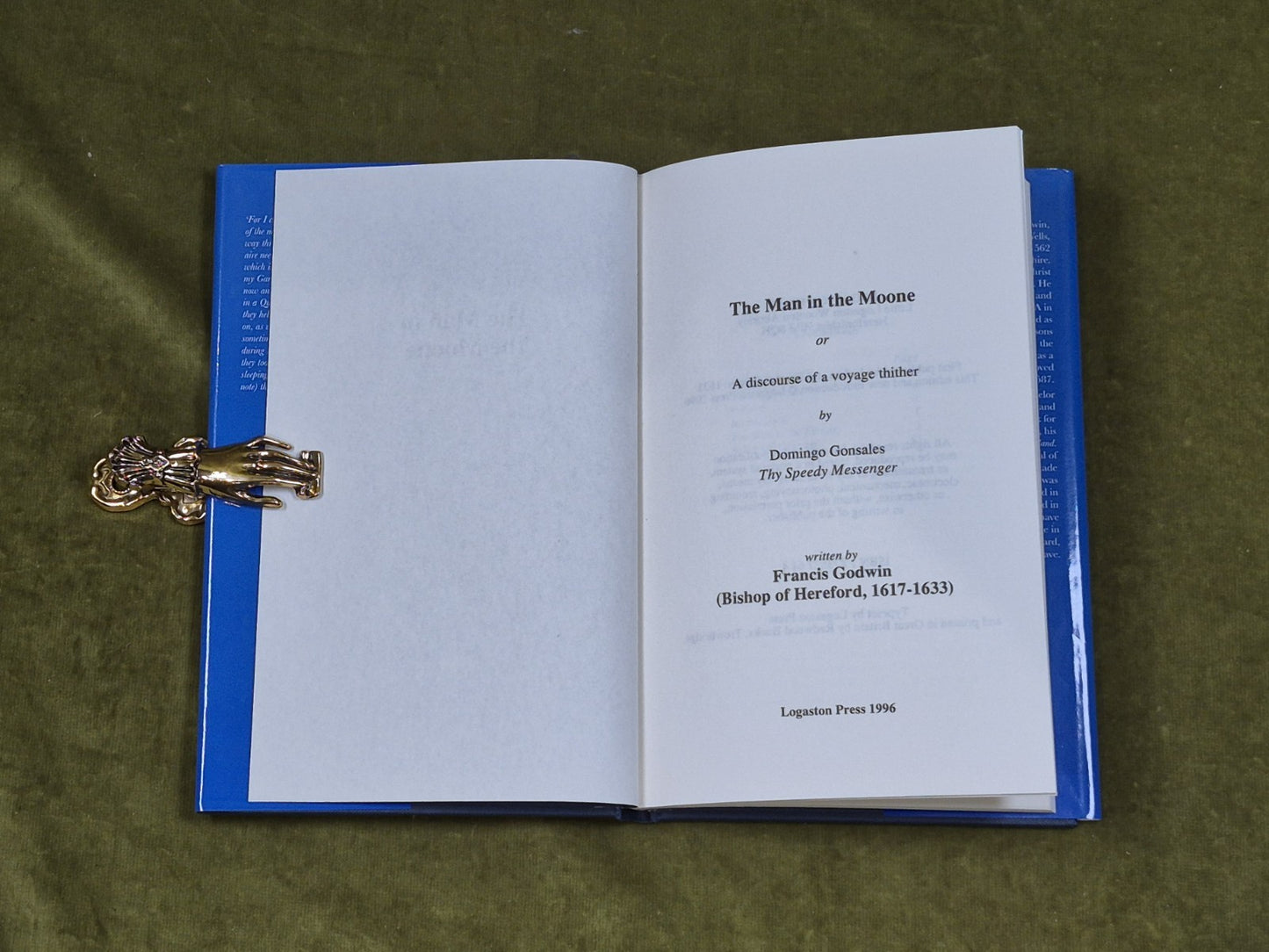 The Man in the Moone by Francis Godwin - Logaston 1996 1st HB DJ3