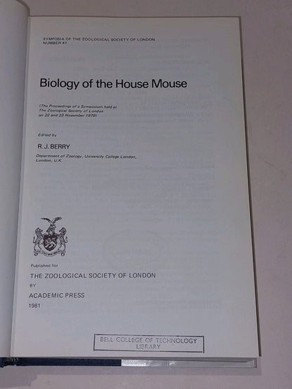 Biology Of The House Mouse By R. J. Berry (1981) Hb Book5