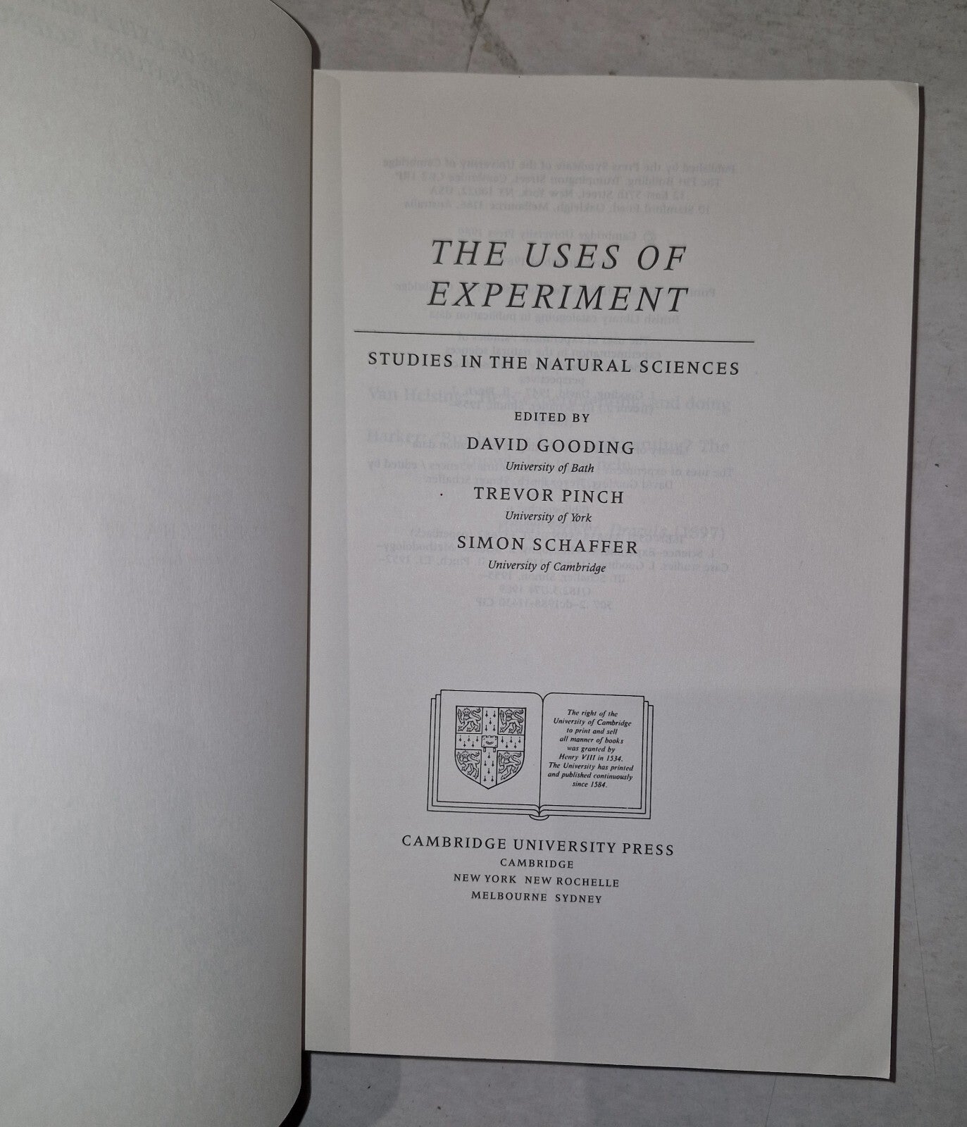 The Uses of Experiment: Studies in the Natural Sciences2