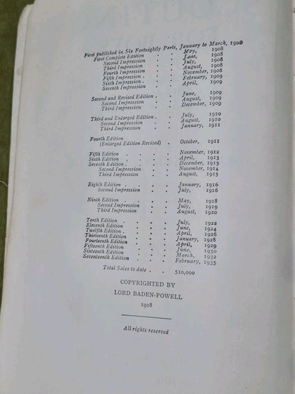 Scouting for Boys by Lord Baden-Powell of Gilwell 17th edition 1935 *S9