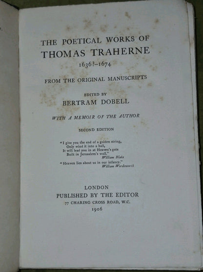 The Poetical Works of Thomas Traherne Second Edition 1906 Bertram Dobell3