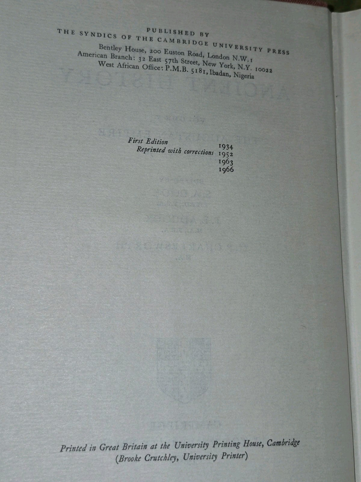 The Cambridge Ancient History (1966) Volumes X XI, 10 and 116
