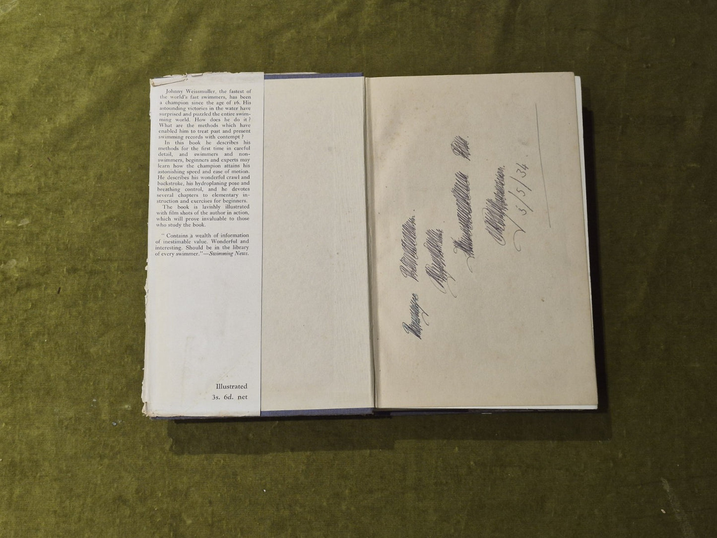 Swimming the American Crawl - Johnny Weissmuller , G P Putnam's Sons 1933 HB DJ3