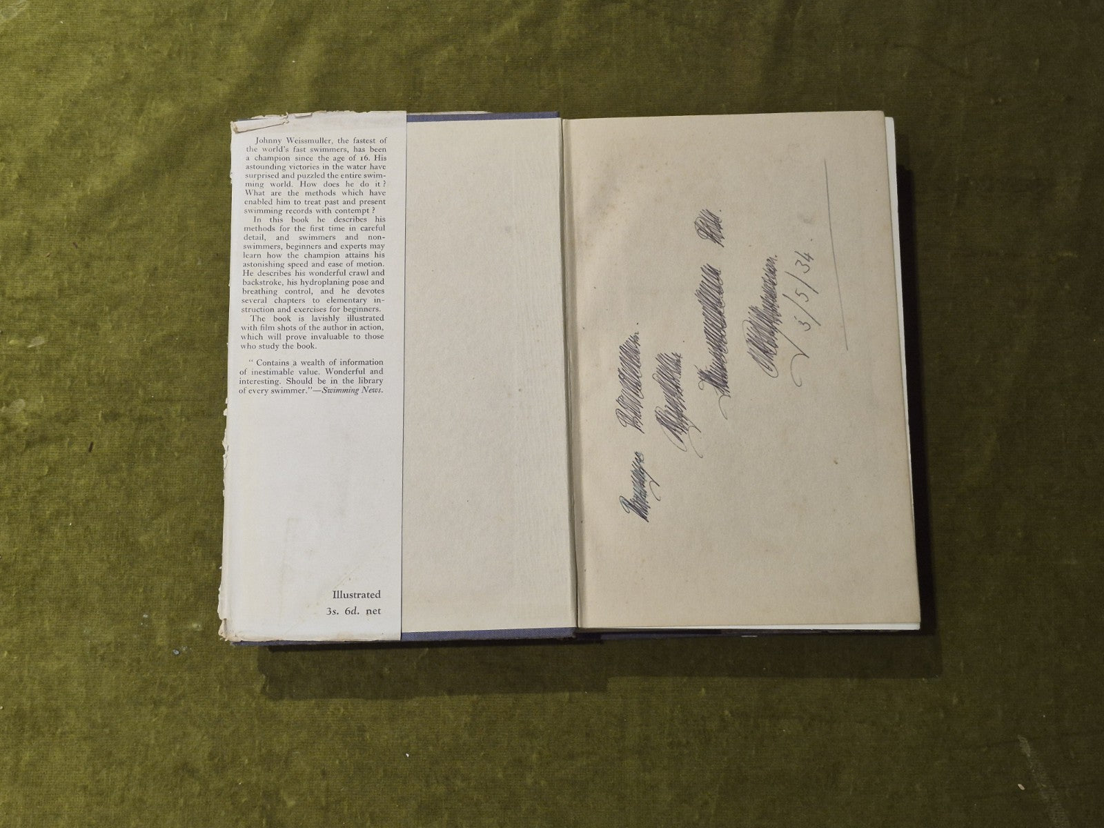 Swimming the American Crawl - Johnny Weissmuller , G P Putnam's Sons 1933 HB DJ3