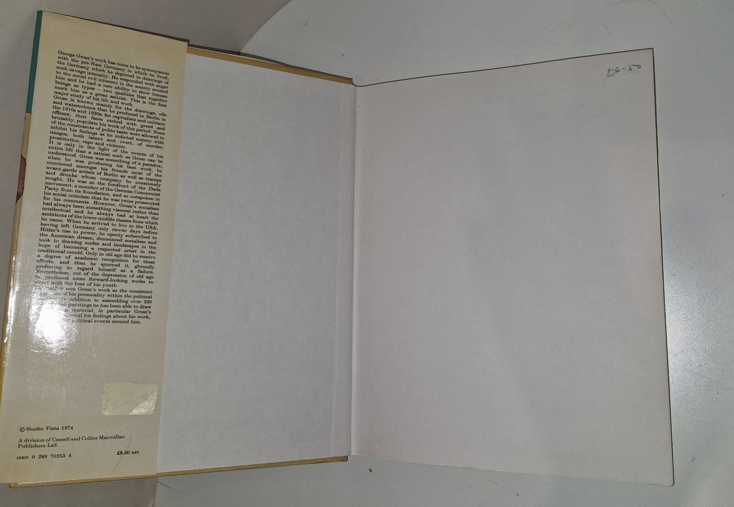 HANS HESS HARDBACK BOOK GEORGE GROSZ 1ST EDITION MACMILLAN VG L3