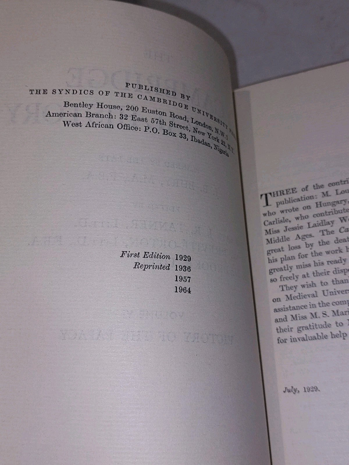 The Cambridge Medieval History Vol. 5 & 6 1964 Harback Dustjacket Papacy Victory7