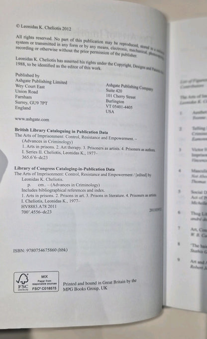 Arts of Imprisonment : Control, Resistance and Empowement HB, L. Cheliotis 2012 4