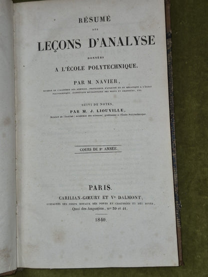 Resume Des Lecons d'Analyse Donnees a l'ecole Polytechnique M Navier 1840 Vol 25