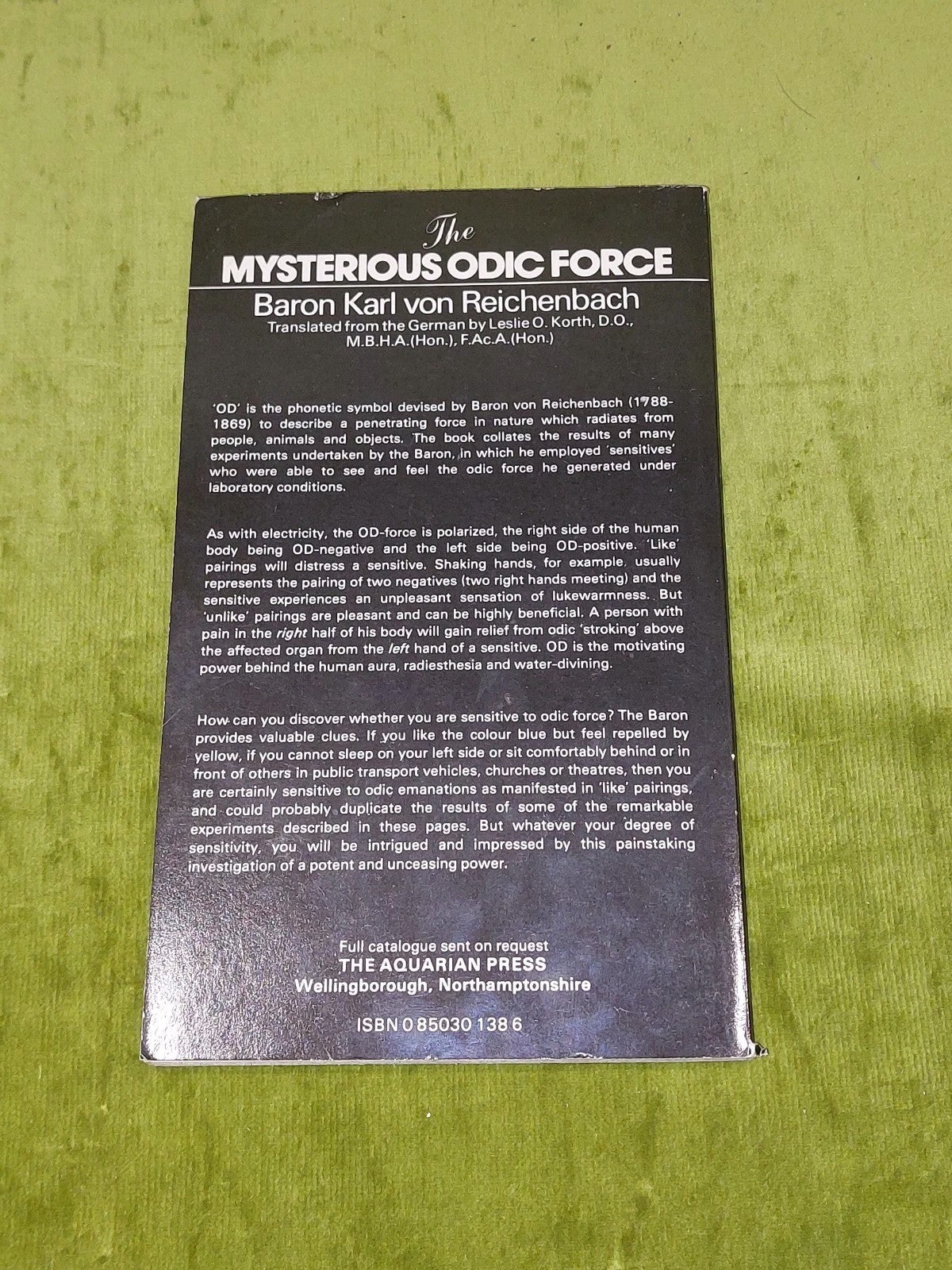 The Odic Force by Karl Von Reichenbach 1977 [Aquarian Press] Pb Book3
