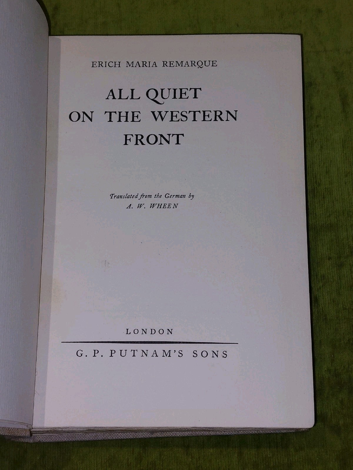 All Quiet On The Western Front By Erich Maria Remarque 1st Ed Reprint April 19293