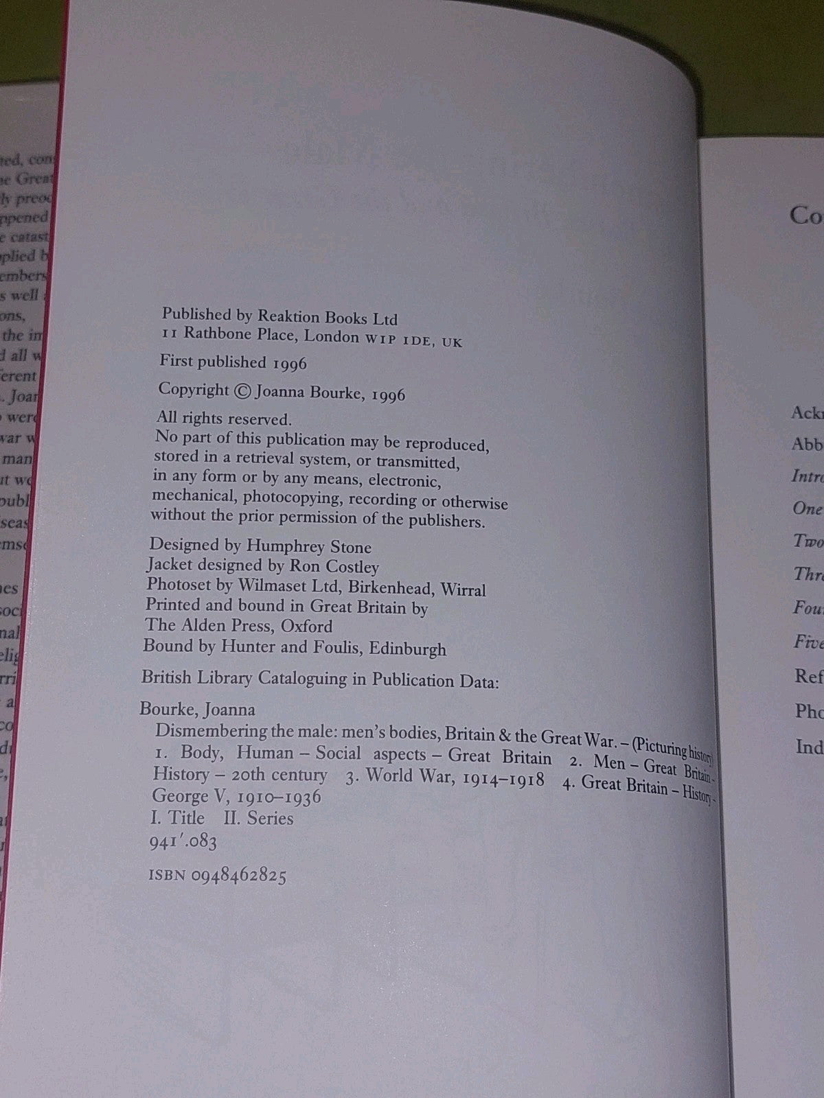 Dismembering the Male : Men's Bodies, Britain & The Great War - Joanna Bourke Hb4